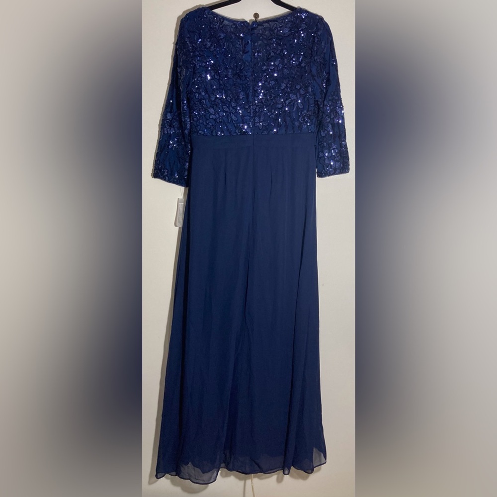Alex Evenings Navy Blue Sequin Embellished Gown | V-Neck‎ | Empire Waist - Picture 3 of 15